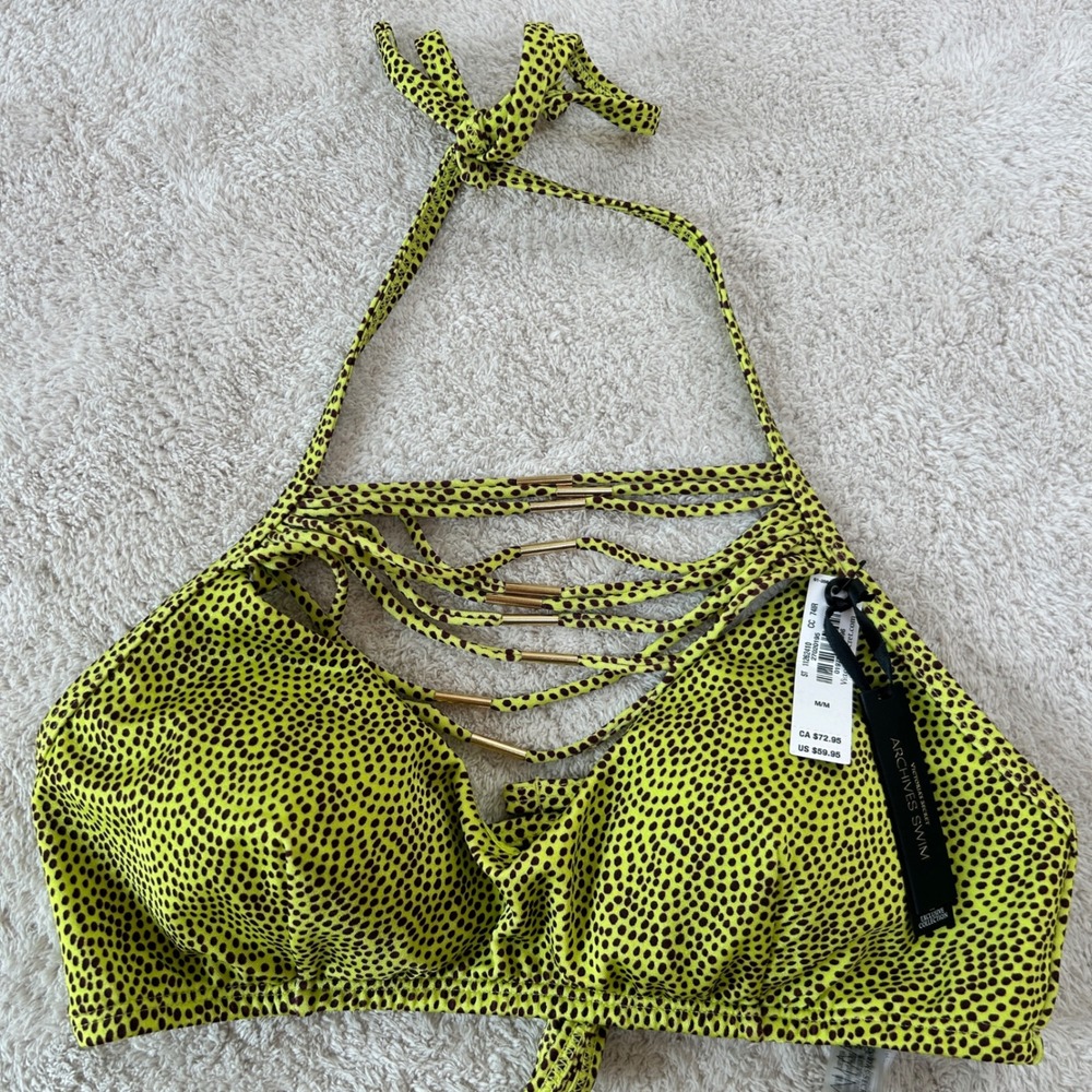 Victoria's Secret Archives Swim Bikini Top Lime Green Animal Print Gold Hardware